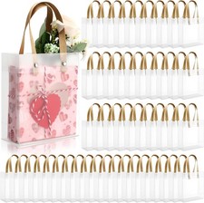 50 Pcs Small Clear Gift Bags with Handles, 5.9 x 5.1 x 2.36 Inches Plastic Fr...