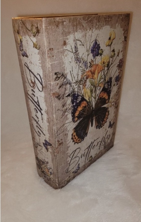 Boite faux livre en bois b024b1422 avec gravure papillon haut de gamme pour bibliothèque