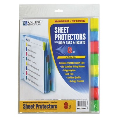 C-Line Polypropylene Sheet Protector with Index Tabs, 8-Tab, Assorted Colors