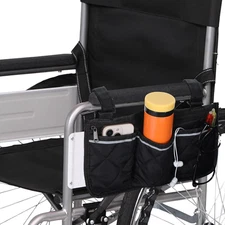 Wheelchair Side Bag,Black Wheelchair Bags to Hang on Side,Pongee Material Wheelc