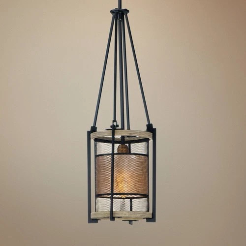 Maxim Boundry 9" Wide Industrial Black and Barn Wood Mini Pendant - Picture 1 of 6