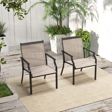 NNECW 4 Piece Patio Dining Chairs with Breathable Seat for Porch-Coffee