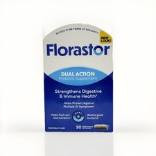 Florastor Dual Action Probiotic Digestive  Immune Health 30 ct Ex 01/27 Box Dam