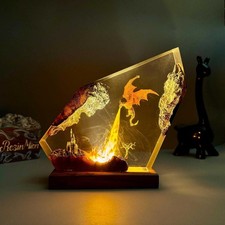 Resin Art Fire-Breathing Dragon USB Lamp Halloween Home Desk Decor Kids Gift Toy