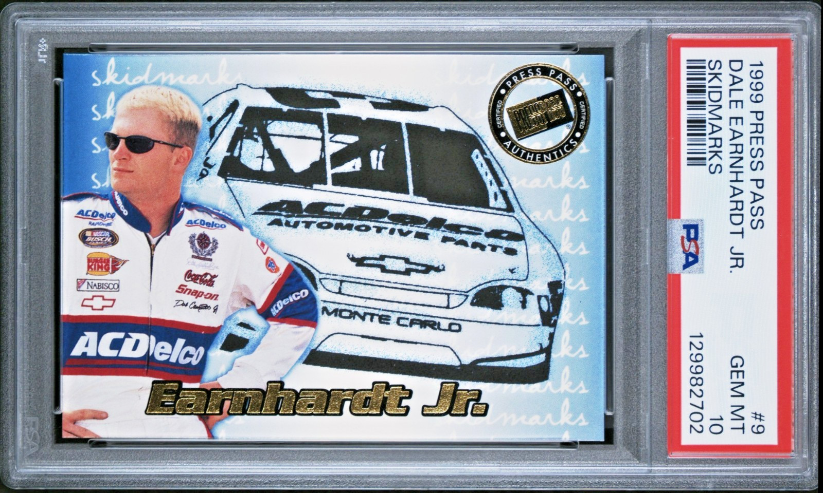 1999 Press Pass Iconic Skidmarks Insert Dale Earnhardt Jr PSA 10 POP 1 NASCAR SP view 2
