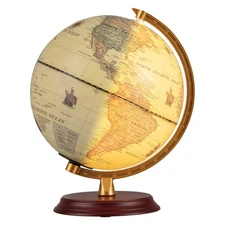 8 Inch Illuminated World Globe Antique Night up Globe Lamp  Wooden Stand HD Map