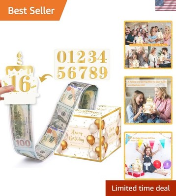 Surprise Birthday Cash Holder Box with Pull-Out Card & 50 Stickers for DIY Fun
