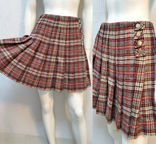 Vintage THE VILLAGER Red Plaid Pleated Short Wrap Mini Skirt - Waist 25"