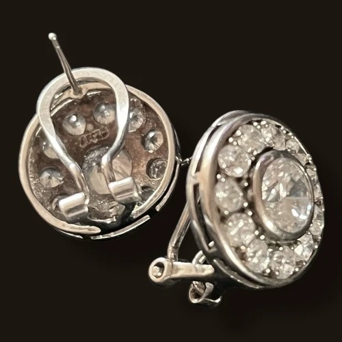 Vintage 925 Sterling Silver Earrings With Halo Set Stones. CJ31