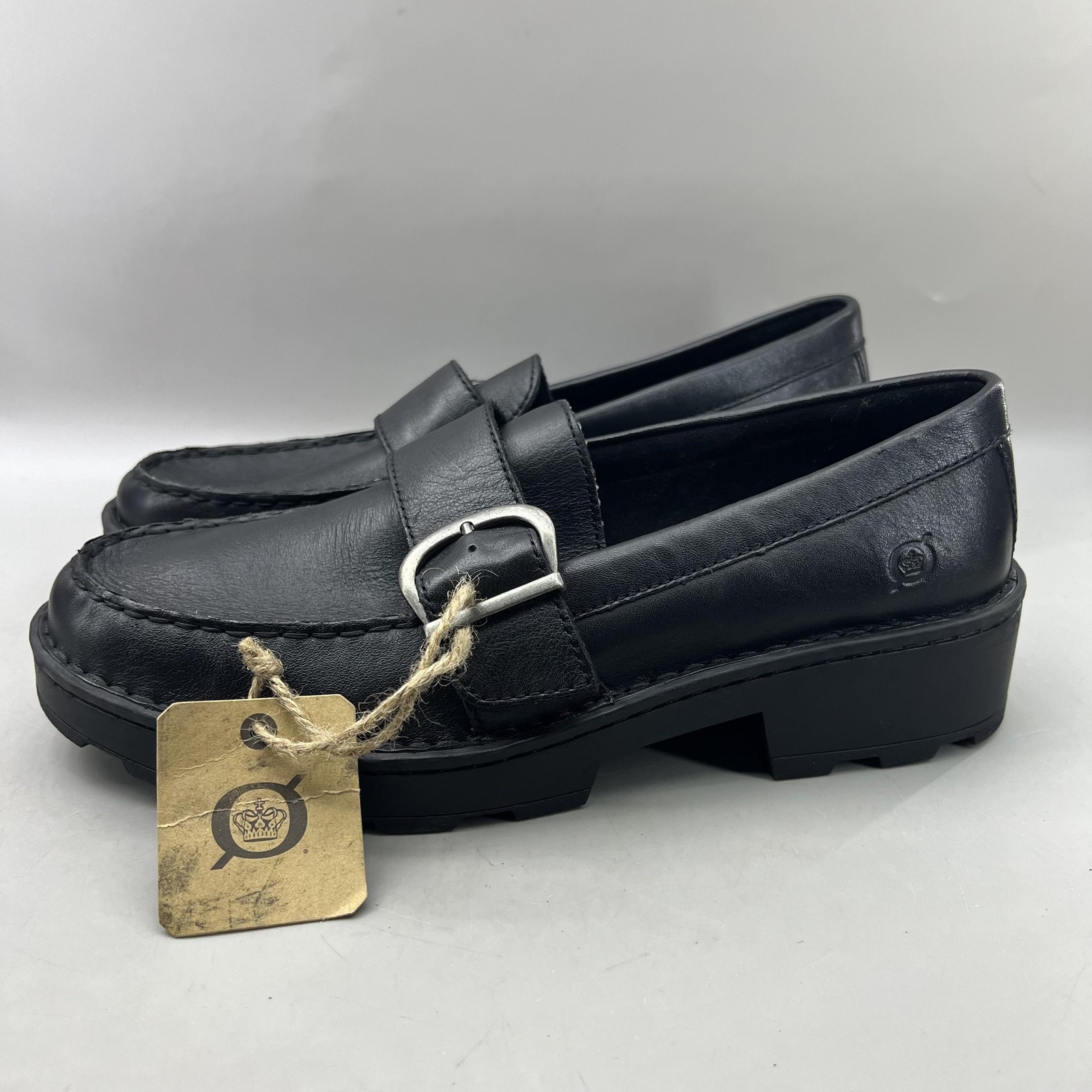 Born Contessa Platform Loafers Women Size 10 Black Leather Comfort Buckle Shoes
