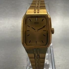 Seiko Watch Women 16mm Gold Dial Gold Tone Rectangle 2C20-5209 New Battery