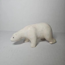Carved White Natural Stone Polar Bear Heavy 6"x3"