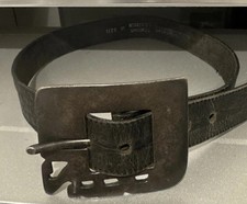 Belt M Jenny and The Boys Black Embossed Leather 35x1.5 Large 3x4 Brass Buckle