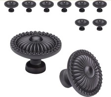 10 Pack Black Knobs for Cabinet Dresser Drawers, Matte Antique Round Handles,...