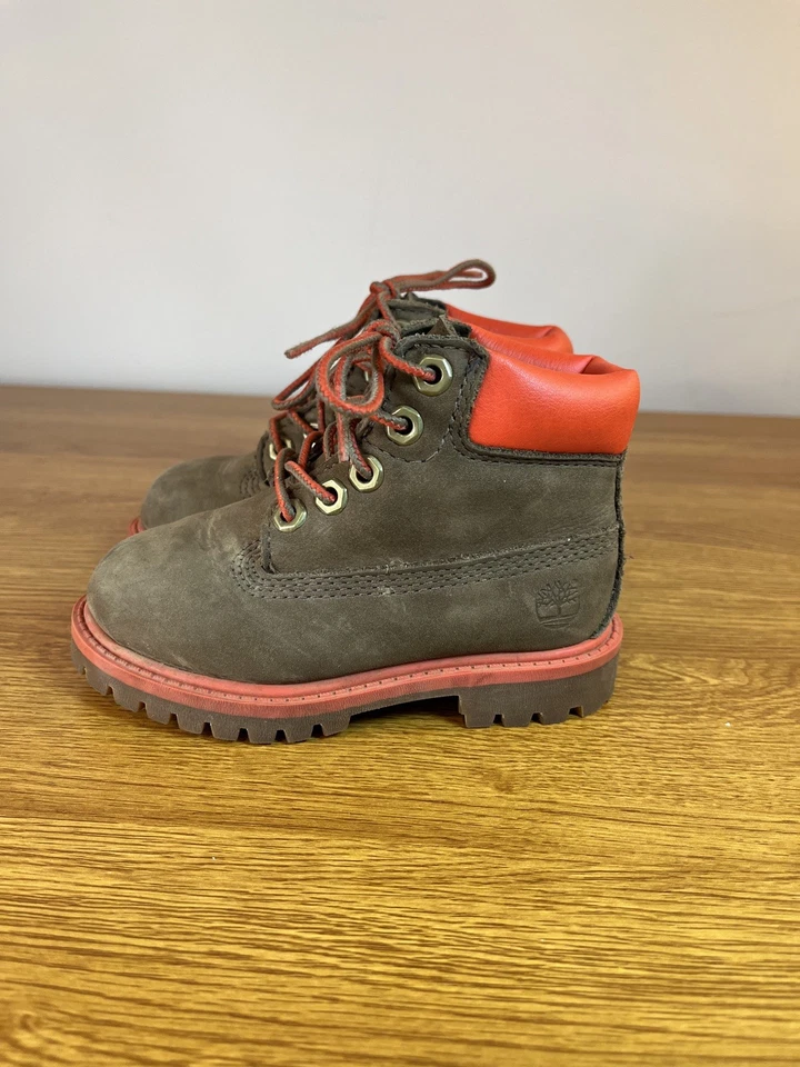Timberland Boot Toddler 6 Inch Waterproof Grey & Orange Nubuck Size 7 Boot - Image 2 of 4
