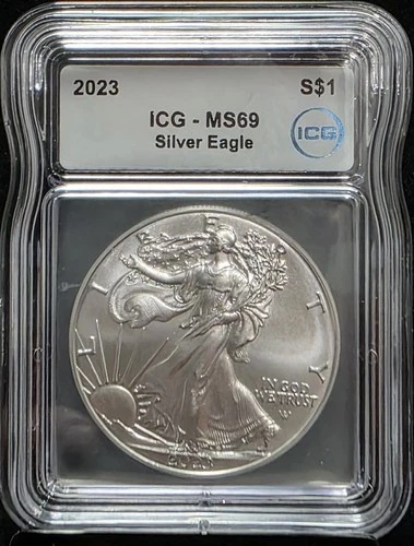 2023 American Silver Eagle ICG MS69 ASE US Graded Coin Slab 999 Fine 1 Oz