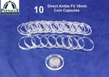 10 Genuine Direct Fit Airtite Coin Capsules for US Dimes & Other 18mm Coins A18