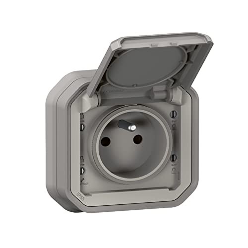 Prise de courant Plexo Legrand IP55 gris encastré prise de terre 16A extérieure