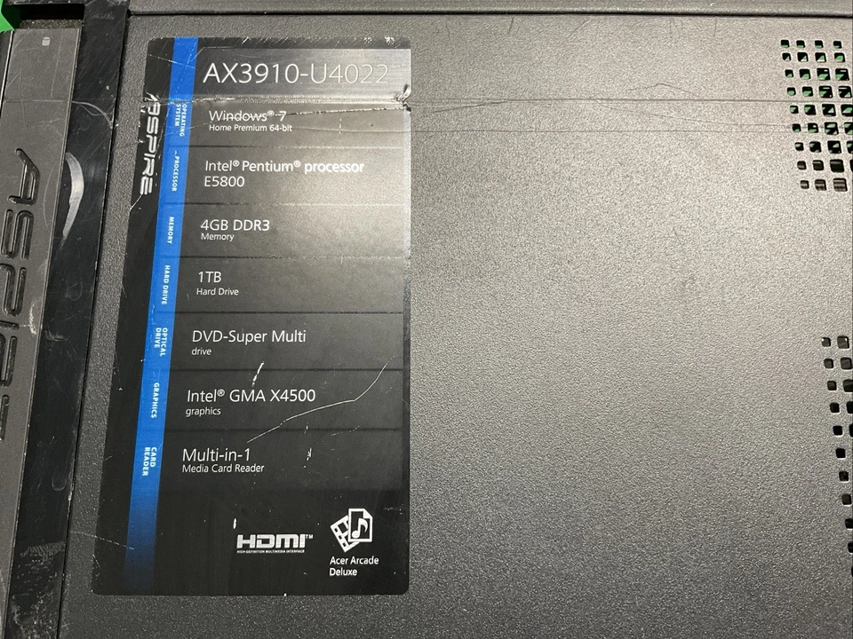 Acer Aspire X3910 Compact Desktop Pentium E5800 3.2GHz NO RAM NO HDD - Image 2 of 4