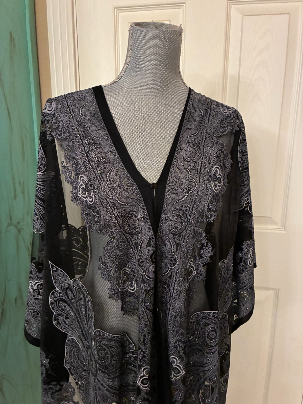 BLACK SEQUINS EMBOSSED LIKE, BUTTON DOWN FRONT & … - image 2