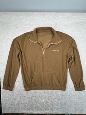 Women's Brown Fleece 1/4 Zip Pullover - Embroidered Sweatshirt Size M