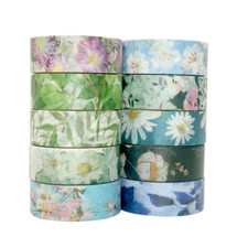 Spring Flower Washi Tape Set 10 Rolls - 15 Mm Floral Decorative Tape for Bullet