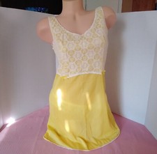 Vintage 60's Full Slip Dress Chemise European Wide Strap Sun Yellow Lace S-M