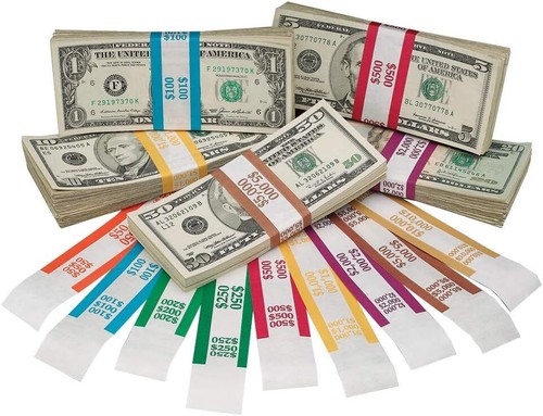 Assorted Money Bands | 1000 Straps of Each Denomination | Self-Sealing Bill Stra
