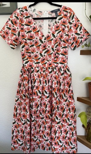 ModCloth Such a Vintage Find Fit & Flare Dress Cat Floral Pin Up Retro Medium - Picture 3 of 10