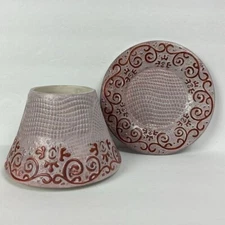 Yankee Candle Large Jar Topper w Plate Dusty Rose w Rust Color Swirls ceramic