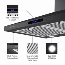 Wall Mount Range Hood 30 inch Kitchen Black Stainless Steel 3-Speed Touch Panel