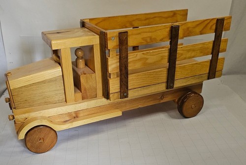 Big Handmade Folk Art Wooden Model Farm Work Truck Toy Rolling Wheels 22"x10"7"