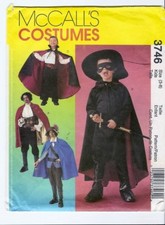 Pirate Zorro Costume Boys Men's Pattern Size Choice 3-8, S-XL McCall's 3746 OOP