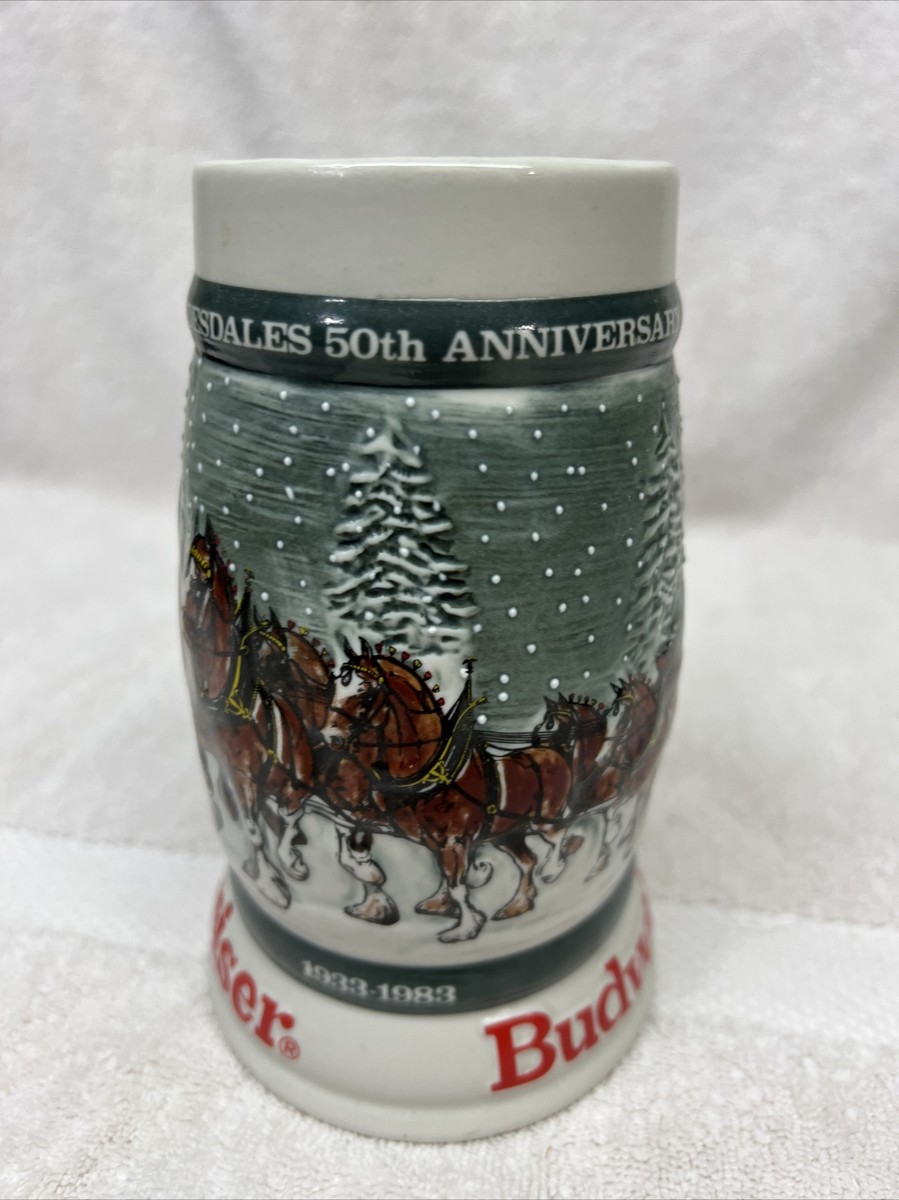 1982 BUDWEISER 50TH CLYDESDALE'S HOLIDAY BEER STEIN MUG 1933-1983