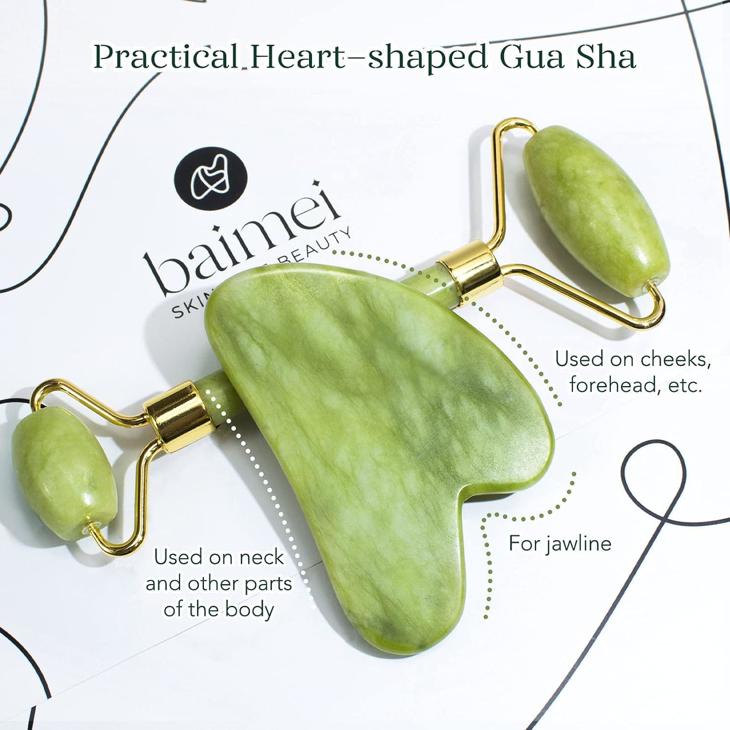 BAIMEI IcyMe Gua Sha & Jade Roller Facial Tools Face Roller and Gua Sha Set for