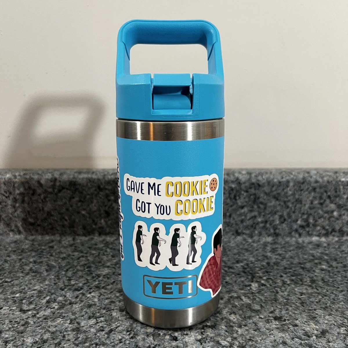 YETI Rambler Jr 12 Oz Bottle Blue Insulated Thermos New Girl Stickers