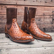 Botín vaquero Goodyear Welted estampado avestruz cuero marrón occidental para cliente
