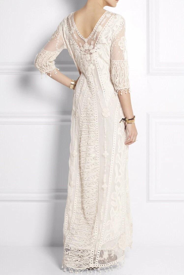 Topshop x Kate Moss Cream Crochet Maxi Dress size 10 Boho Hippie