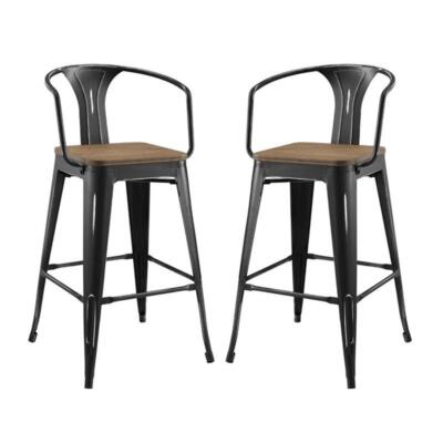 Modway Promenade 30'' Modern Metal Bar Stools in Black (Set of 2)
