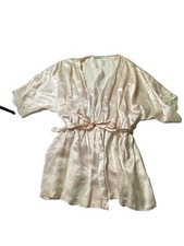 VTG VAL MODE Womens Size S Satin Lingerie Mini Kimono Robe Pink Coquette SEE