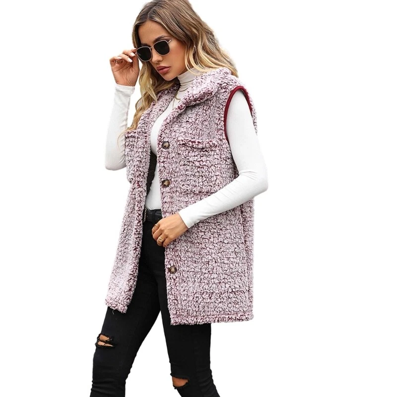 Women s 2023 Winter Casual Sherpas Fleece Vest Fall Warm Button Down Vest - image 3 of 4
