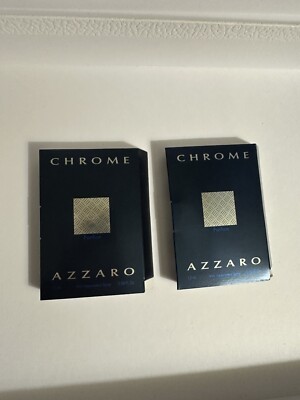 2 Sample Vial CHROME by AZZARO for Men 0.04 oz 1.2 ml Parfum Spray NEW ON CARD
