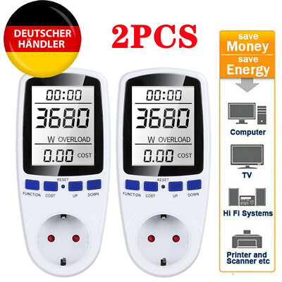 2X LEISTUNGSMESSER WATTMETER STROMZÄHLER STECKDOSE ENERGIEMONITOR STROMVERBRAUCH