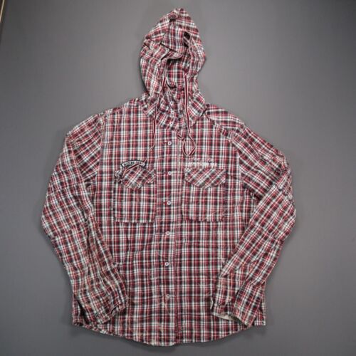 Rock Revival Shirt Mens Large Red Plaid Hooded Stonewash Pockets - Picture 1 of 10