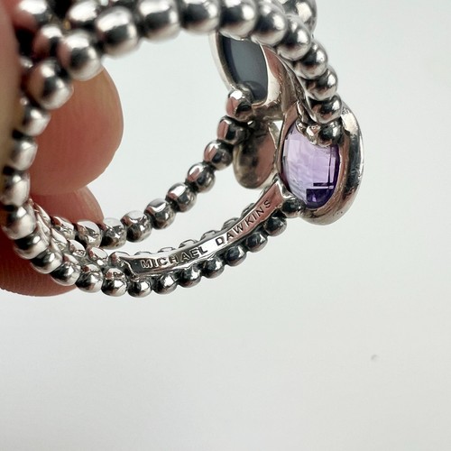 Michael Dawkins 925 Sterling Silver Ring Druzy Amethyst Pearl Beaded Band Sz 10 - Picture 8 of 10