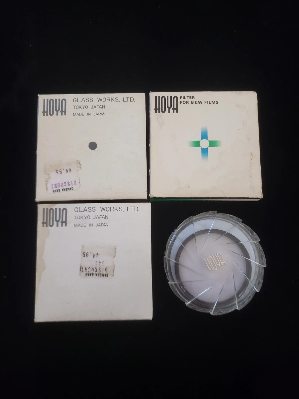 Lot 4 Assorted Vintage Camera Lens Filters Hoya Star-d 52mm 58mm Yellow Green