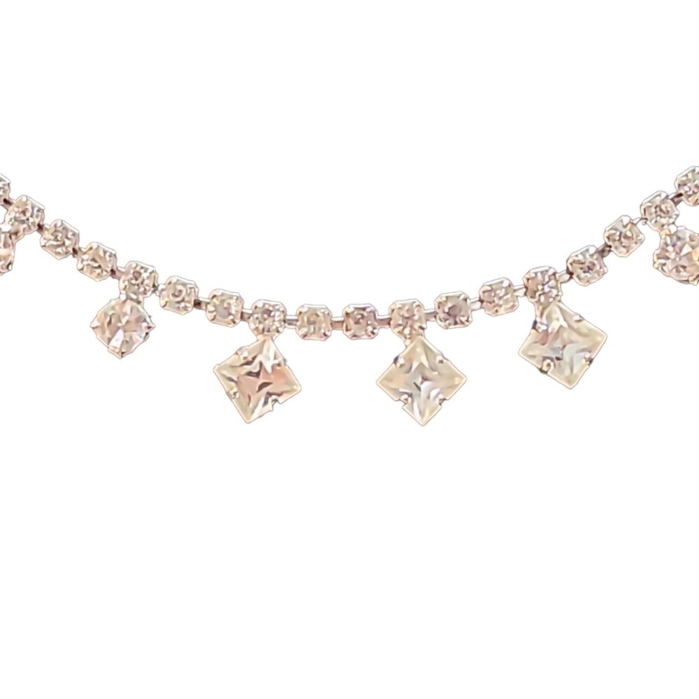 Vintage Silvertone Rhinestone Statement Choker Bi… - image 1