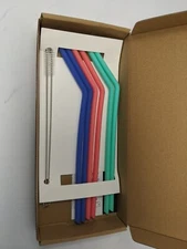 Reusable Silicone Straws, Long Flexible Silicone Drinking 6 Straws , 2 Brushes 