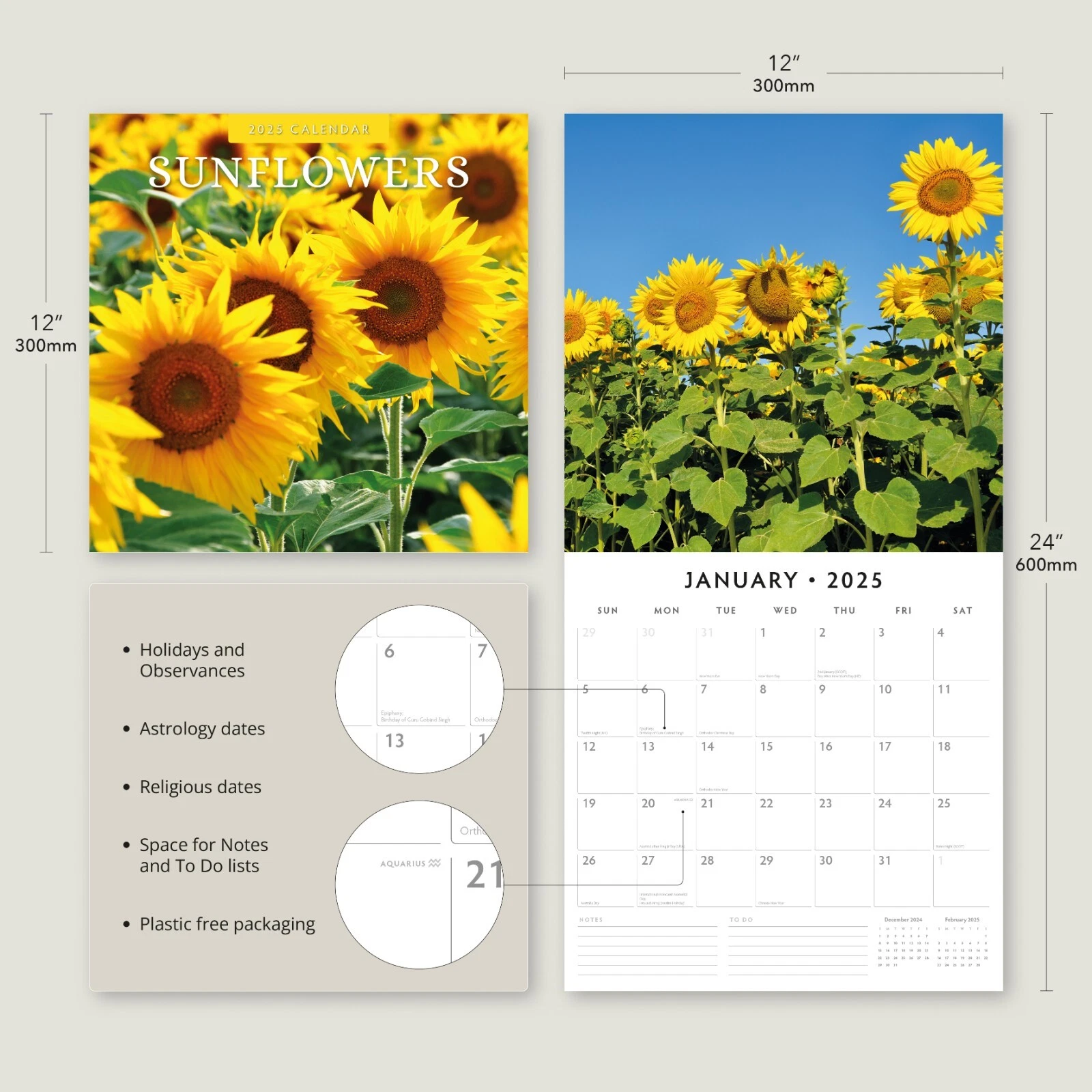 Sunflowers 2025 Square Wall Calendar