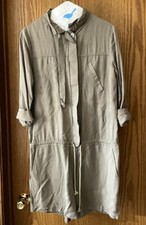 BENY  HIZZIN Small Rayon Khaki Jumper 5 Button Waist Tie 16" Sleeve Pockets